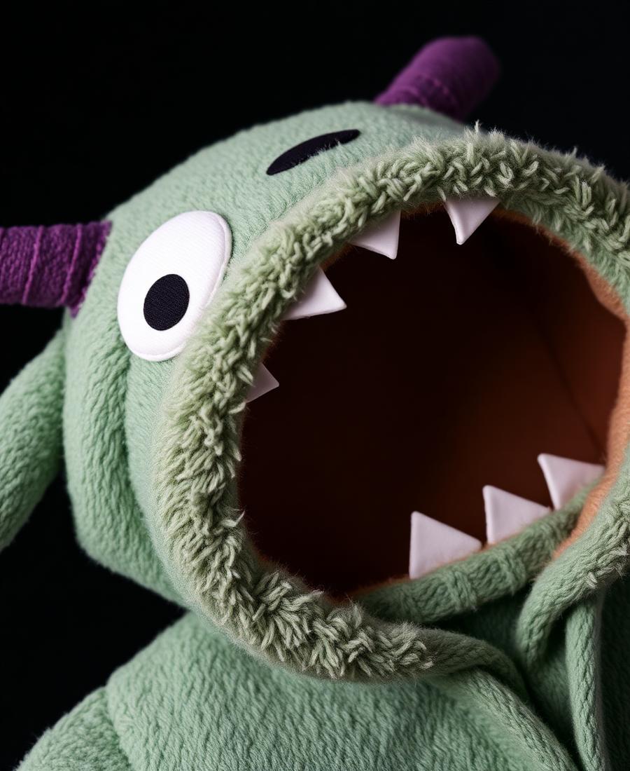 Close-up of monster hood mouth with cartoon teeth
