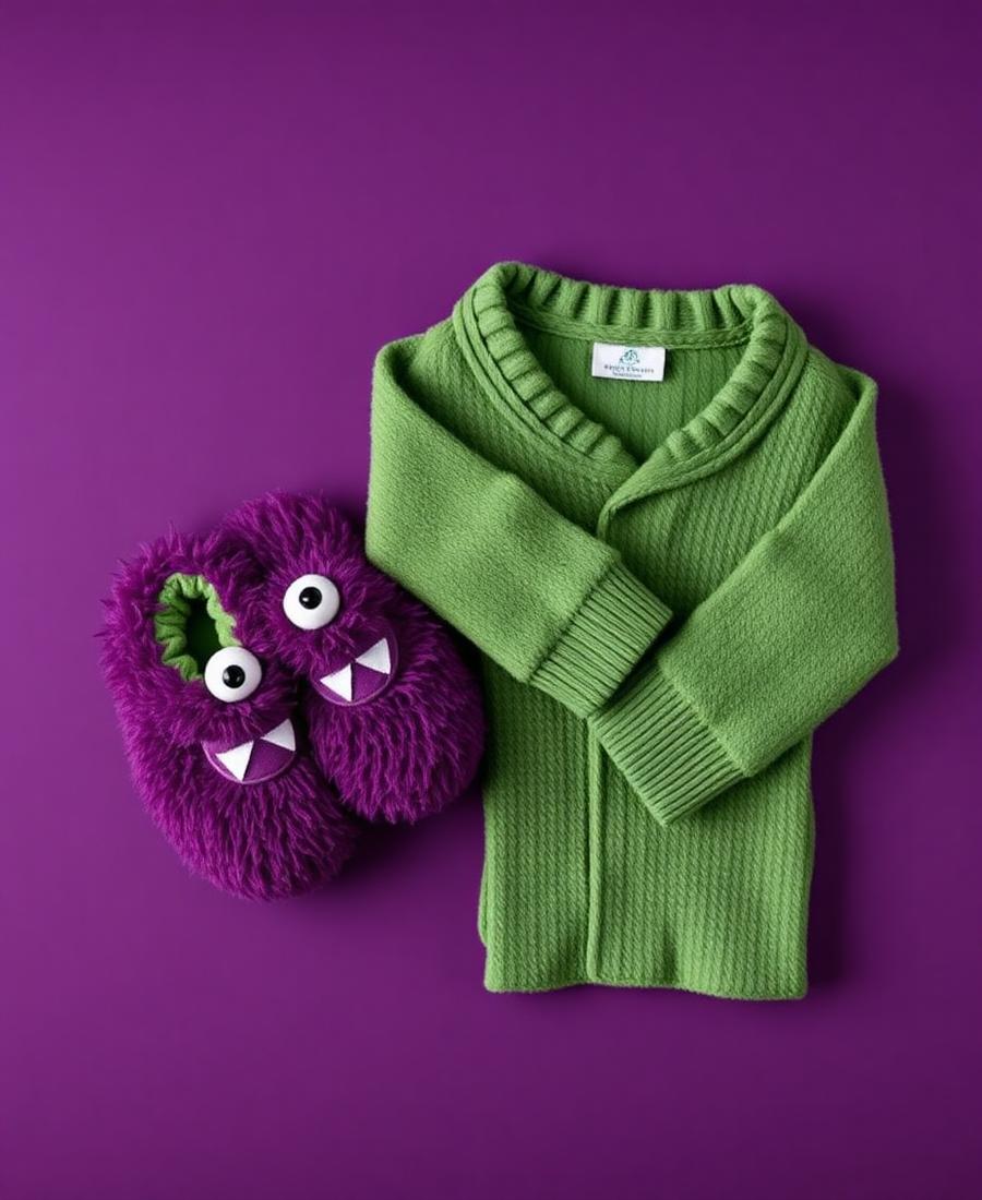 Free matching monster slippers with folded onesie